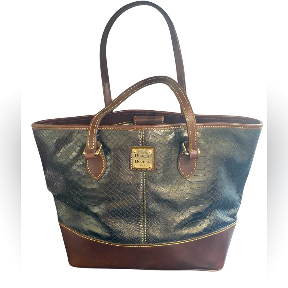DOONEY & BOURKE PYTHON EMBOSSED LEATHER SHOPPER Black Brown Purse Tote
